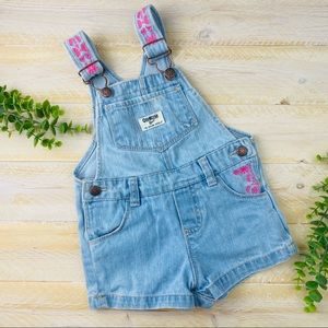 OshKosh Pink Embroidered Denim Short Overalls